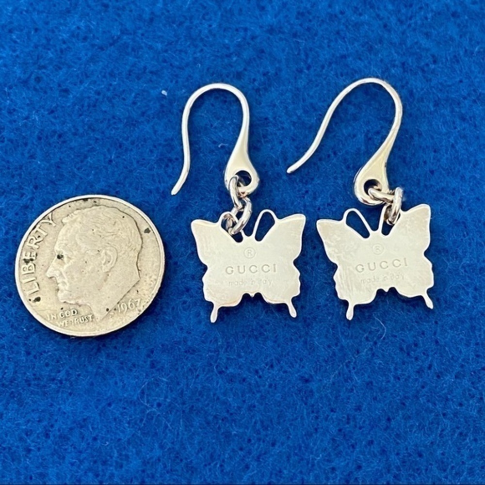 Gucci Luxury Designer Earrings 925 Sterling Silver Butterfly Drop NEW - Picture 9 of 10